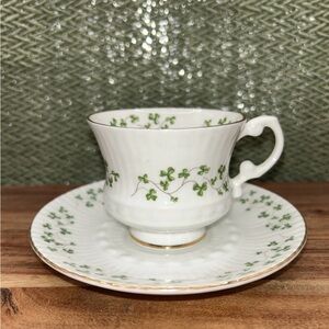 Royal Tara Bone China Shamrock Trellis Pattern Tea Cup And Saucer Set Ireland